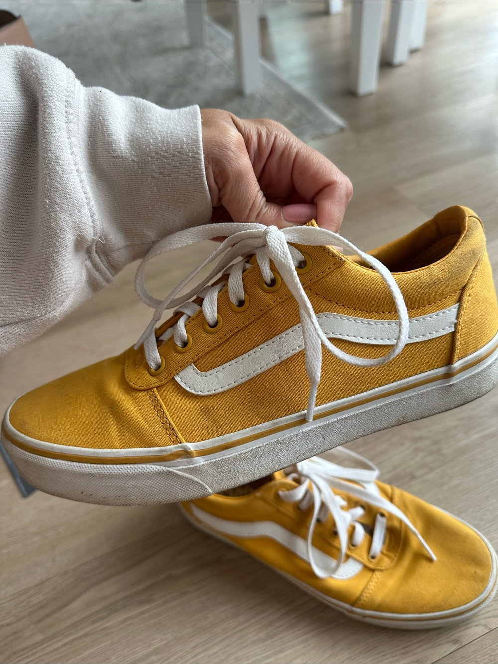 Vans Low-Top Canvas Sneakers in Mustard Yellow with White Stripe - Picture 1 of 2
